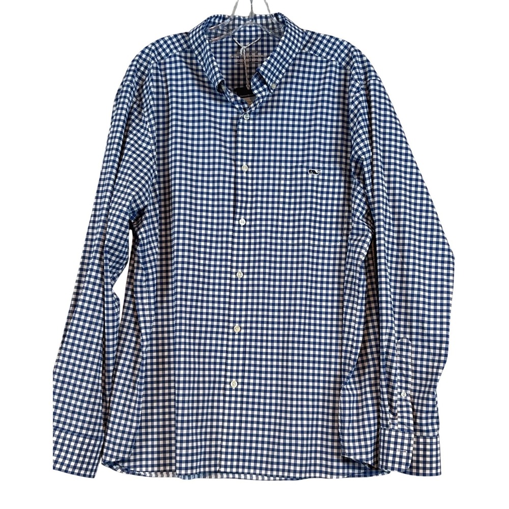 NWT Vineyard Vines Mens XL Blue Bay Gingham On-The-Go‎ Performance Shirt Coastal